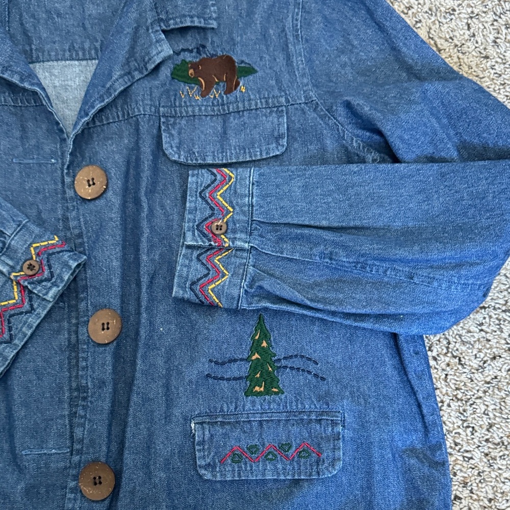 Vintage Breckenridge Embroidered 100% Cotton Denim Jacket with Moose and Tree - Picture 4 of 6